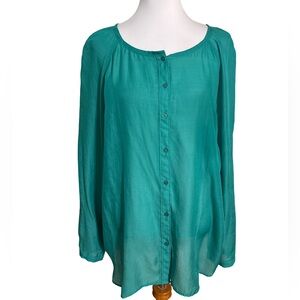 LOFT Teal Button Front Blouse